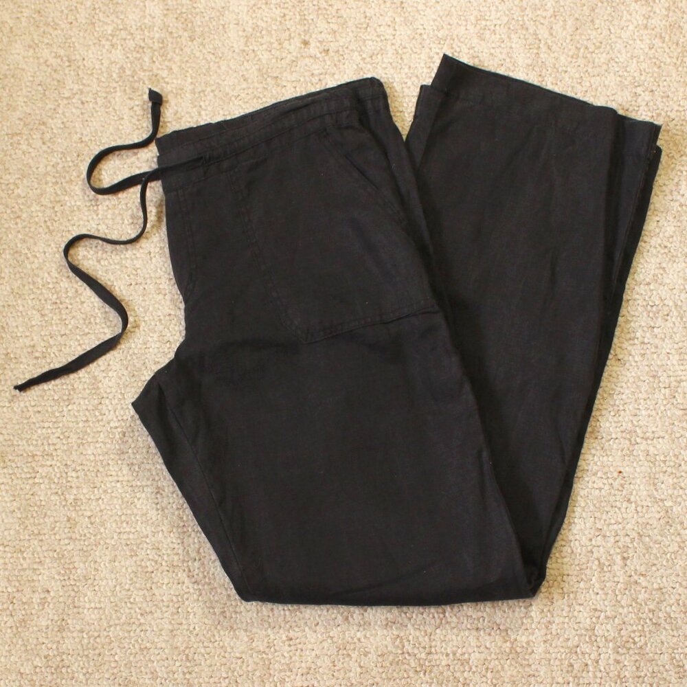 Allen Allen Drawstring Black 100% Linen Pants Size S